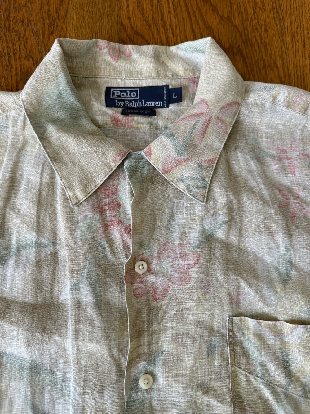 Polo Ralph Lauren Linen Shirt Mens L Tropical Floral Hawaiian Short Sleeve